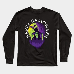 Happy Halloween Witch in the Full Moon Long Sleeve T-Shirt